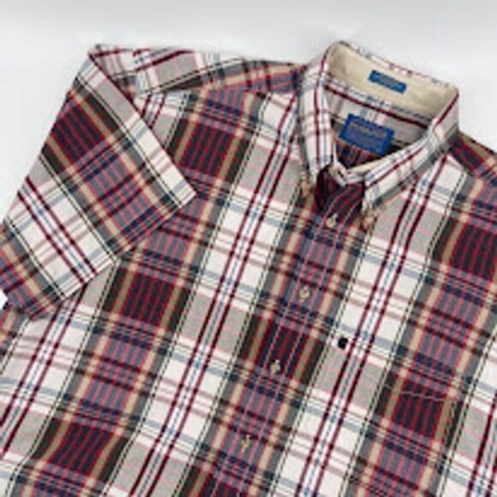 Pendleton Men's Large Short Sleeve Button-Down Plaid Shirt Cotton Casual